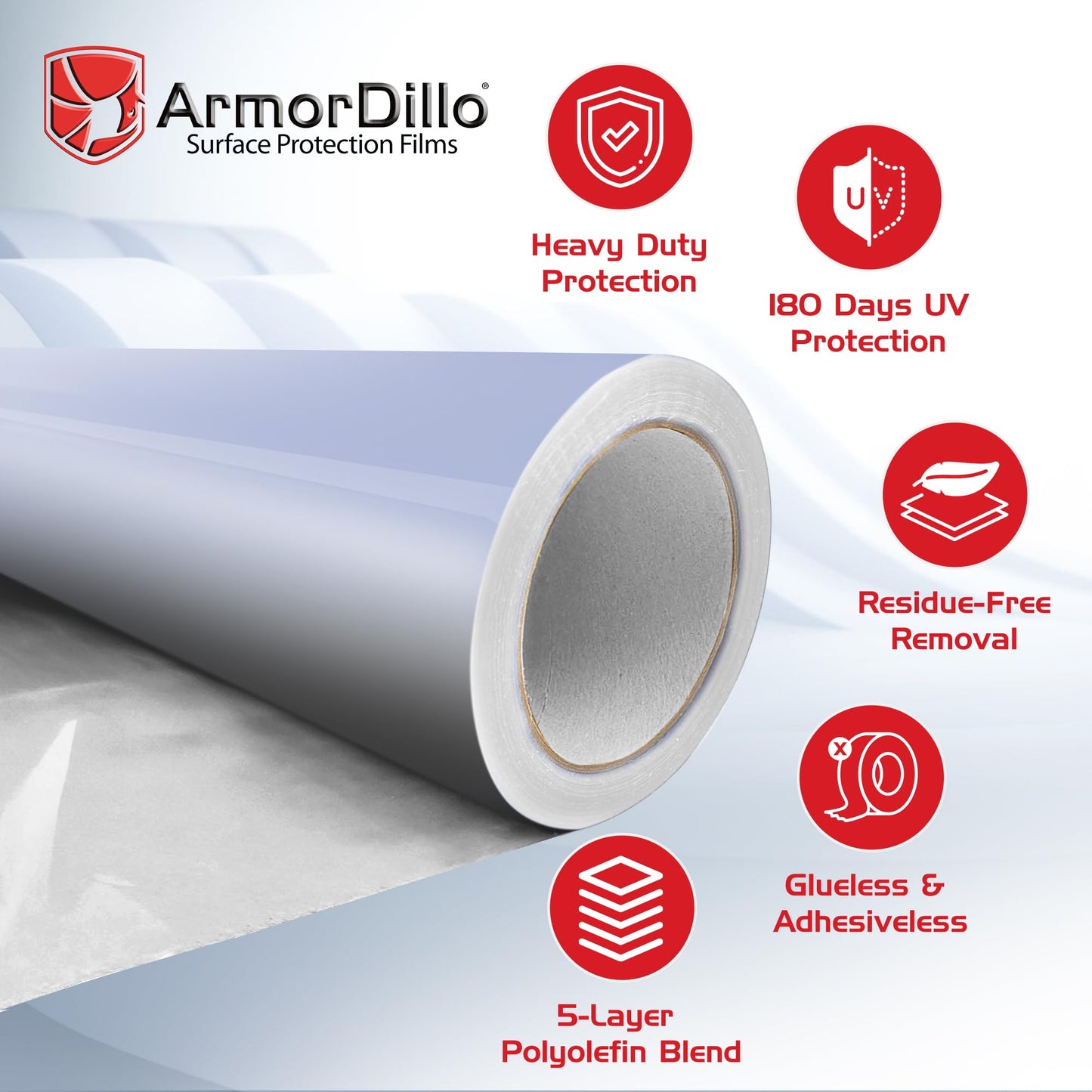 ArmorDillo Car Protection Film, Adhesive-Less Glue-Less Transport Wrap Metal Vehicle Film, 6 Months UVI Protective & No-Residue, Free Utility Knife, 100% USA Made, 5-Layer Polyolefin Blend- 36" x200'
