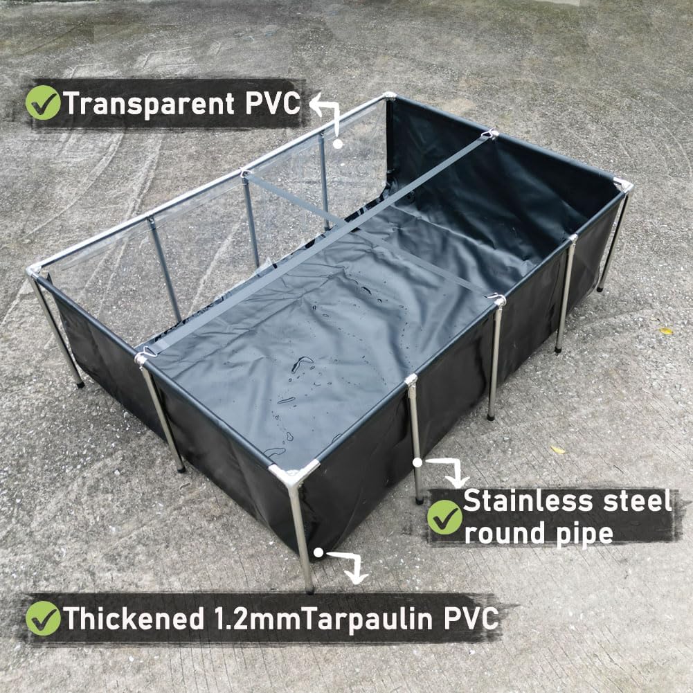 Aquarium Pool Pond,Collapsible Fish Ponds for Outside with Transparent Clear Viewing Panel,470 Gallon Fish Tank,PVC Canvas Above Ground Pond,Indoor/Outdoor Pond for Koi,Goldfish,with Drain Valve