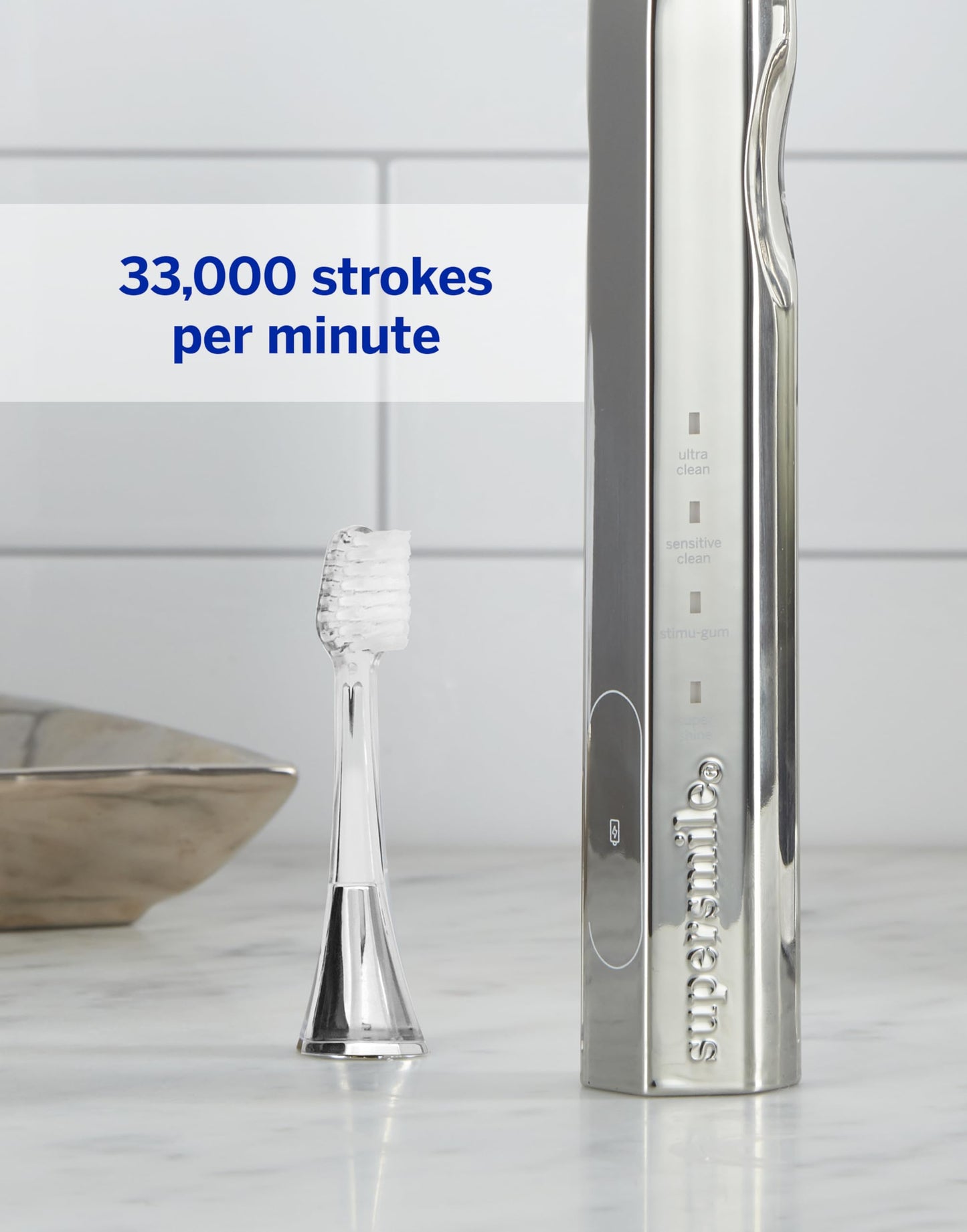 Supersmile Zina45™ Deluxe Sonic Pulse Toothbrush – Rechargeable Electric Brush with Angled Head & Travel Case – for Whiter Teeth and Healthier Gums, Silver