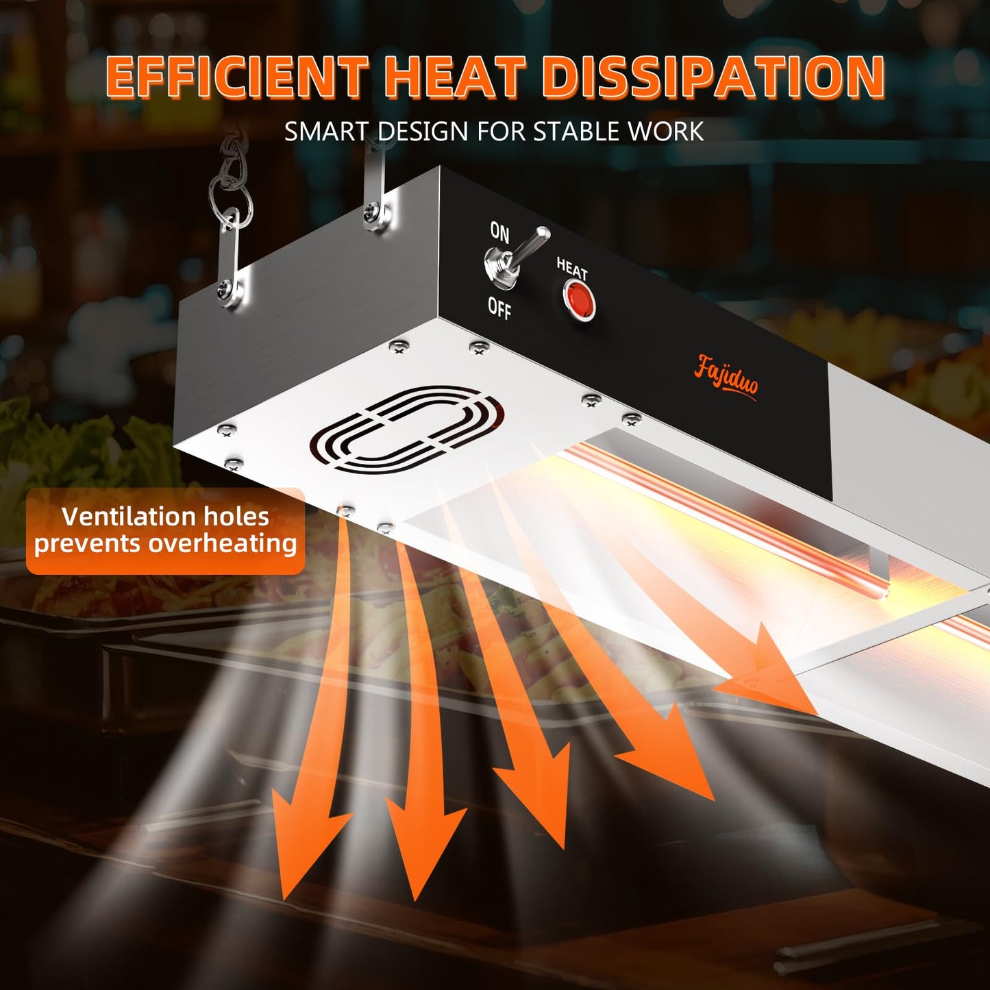 Fajiduo Food Heat Lamp, 36 Inch Commercial Food Heat Lamp Strip Heater, Stainless Steel Heat Lamp for Food, 1000W Infrared Food Warmer for Buffet, Cafeteria, Restaurant, Kitchen