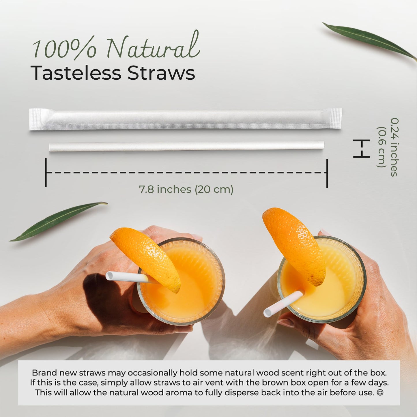 EcoPreps Biodegradable Bamboo Fiber Straws, Plastic-Free Individually Wrapped Straws | 100 Count, 100% Compostable, Eco-Friendly Drinking Straw | 7.8'' Plant Fiber Disposable Straw in White Paper Wrap