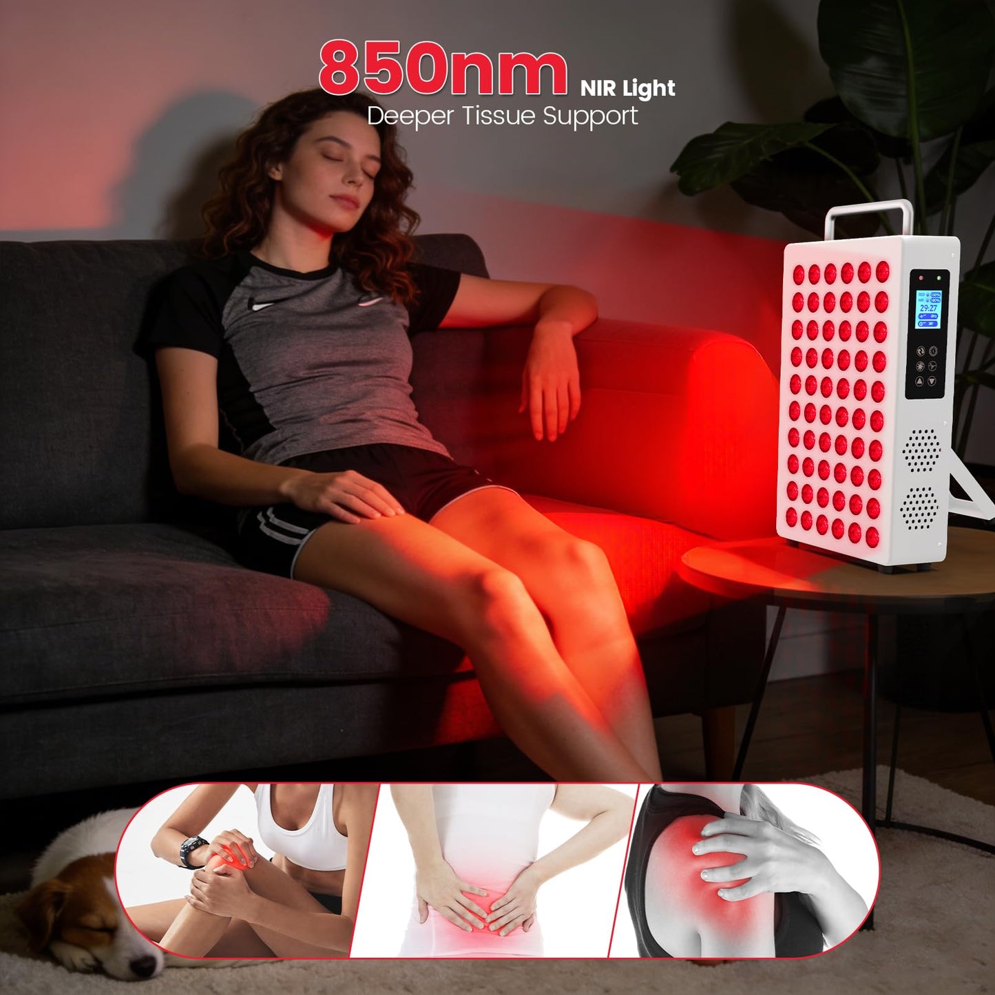 Red Light Therapy Panel with 660nm & 850nm Near-Infrared Light – 300W High-Power Red Light Panel for Face & Body, Supports Skin Care, Pain Relief, and Skin Health (White)