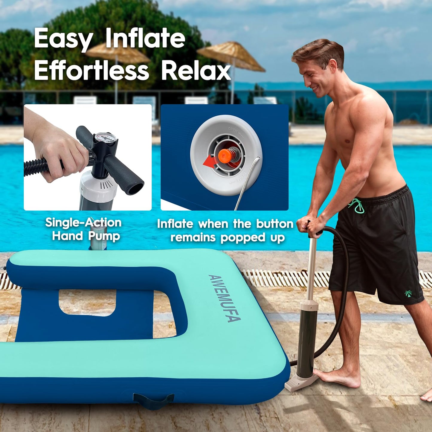 AWEMUFA 3.3x4ft Inflatable Chair for Adults, Inflatable Floating Chair Pool Floats Pool Lounger Chairs Water Floats Pool Chair Floats River Lake Floats Outside Tanning Arm Floaties