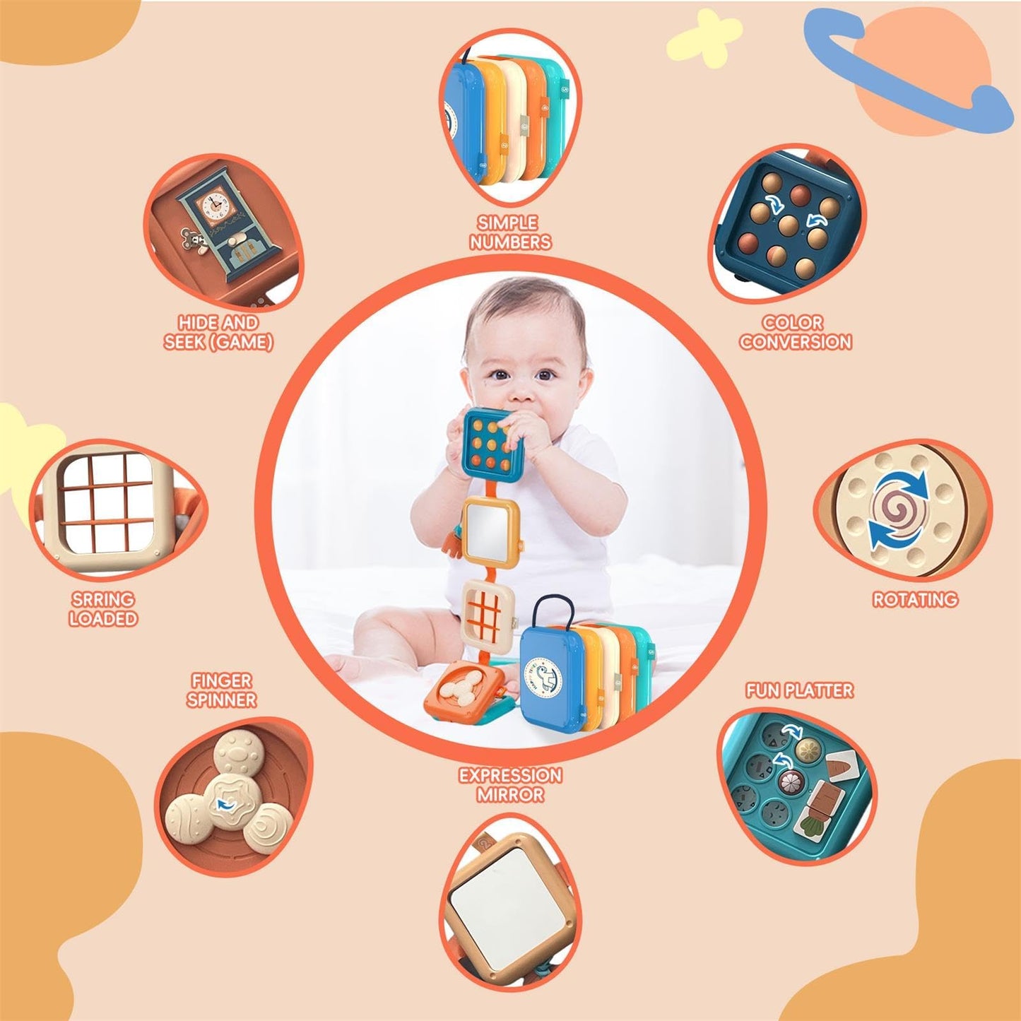 YINGZHIXING Busy Board for 1 2 3 Year Old - Montessori Travel Toy with Fine Motor Activities, Busy Cube Sensory Learning for Toddlers 1-3 - Perfect Baby Boy Girl Gift & Airplane Car Activity