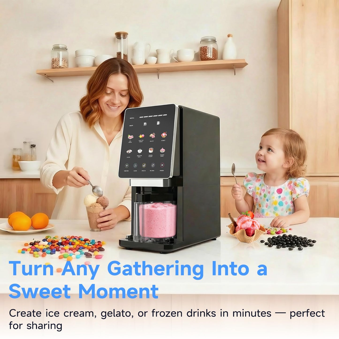 Ice Cream Maker & 10-in-1 Frozen Treat Maker, 20 oz 1 Pint, Mix-In + Re-Spin for Creamy Texture, Gelato, Sorbet, Slushie, Frozen Yogurt & Smoothie Bowls Machine for Homemade, Recipe Guide