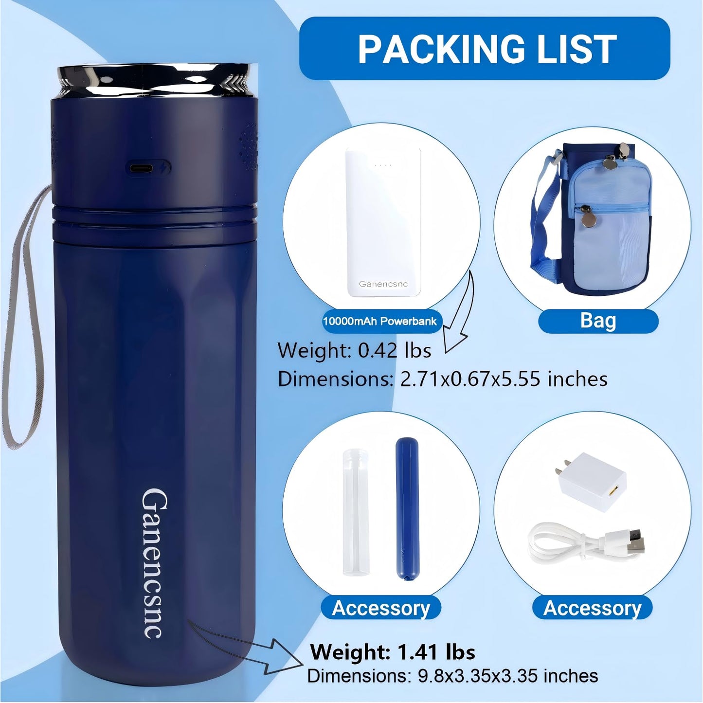 Electric Insulin Cooler Travel Case TSA Approved，USB Type-C Smart Cooling, 10000mAh Power Bank ，Large Capacity Medication Cooler，Medical Cooler for Travel （Blue,inclued10000mAh Power Bank ）