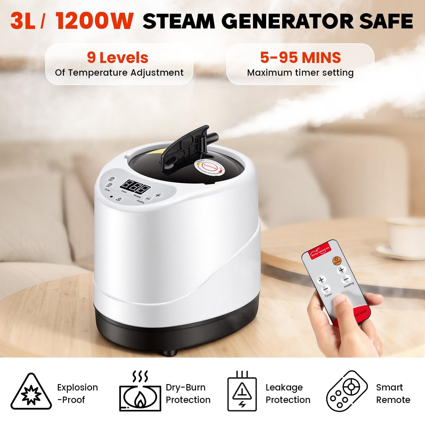Viconor Infrared Sauna Box, Portable Steam Infrared Sauna Tent with Red Light Therapy for Home, Full Body Steam Indoor Sauna Box for Relaxation, 3L/1200W Steamer, 9 Levels Heat, Timer, Folding Chair