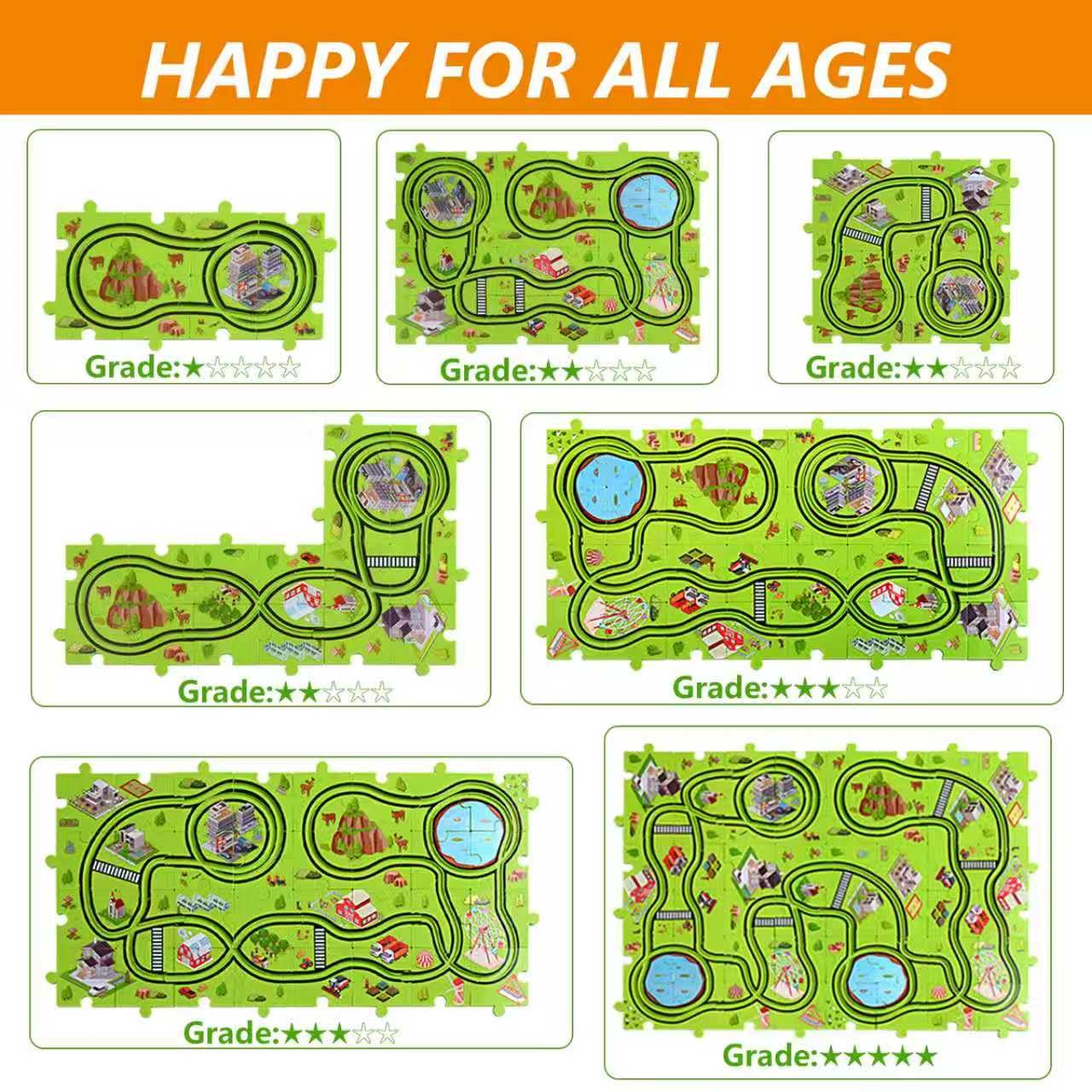 48 PCS Puzzle Race Track Car Set: Toddlers Kids Boys Girls Toys & Gifts for 3 4 5 6 Year Old | Puzzle Tracks Car Toys | with 2 Small Cars Toy and Roadblocks | Play & Learn Toy | Kid for Ages 3-5 4-6