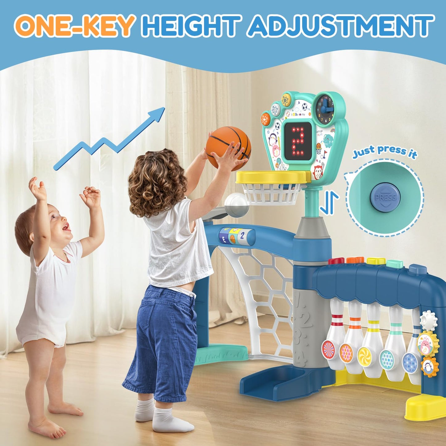 AIGIMU Toddler Sports Toys, 5-in-1 Toddler Basketball Hoop Soccer Bowling Baseball Golf Activity Center, 1 2 3 Year Old Boys Girls Toy, Toys for Toddlers & Baby