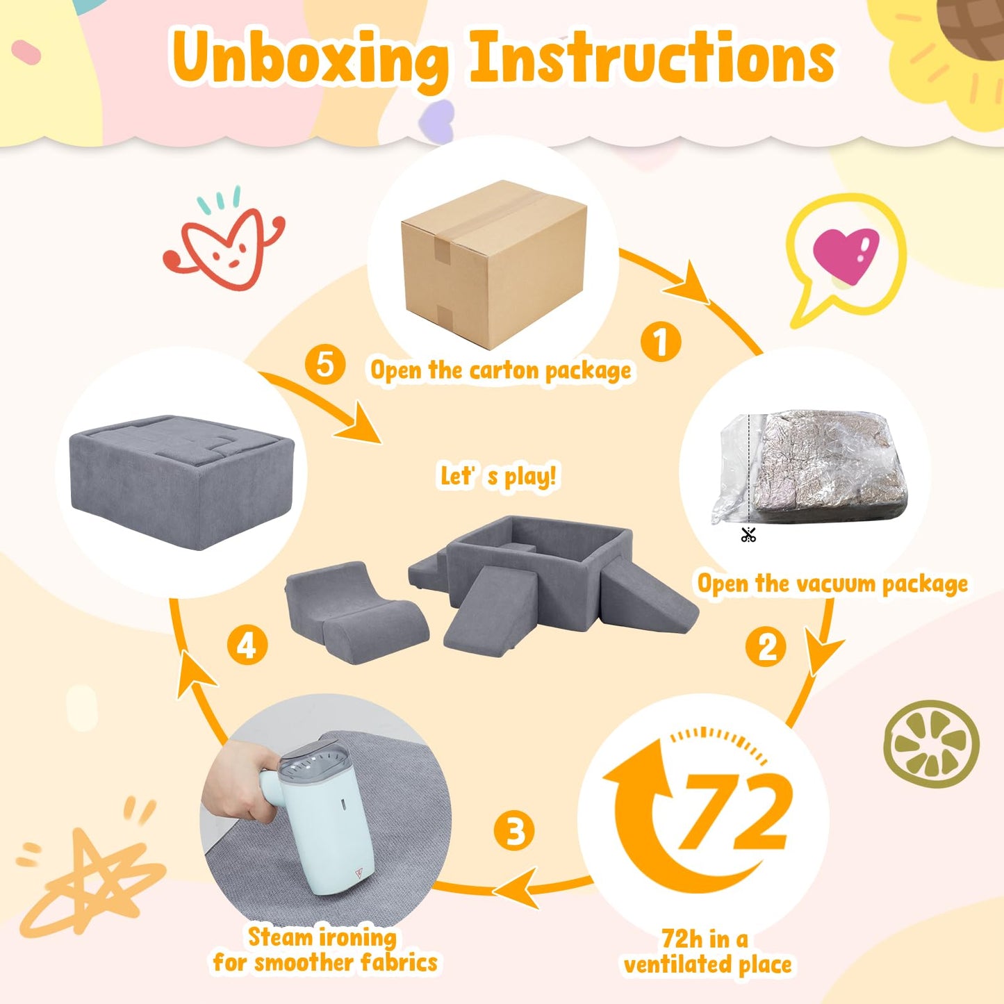 MOOZHEALTH Baby Climbing Blocks with Ball Pit, 6-Piece Foam Climb & Crawl Play Set for Toddlers 1–3, Modular Soft Play Equipment with Washable Cover, Indoor Activity Toys, Gray (Balls Not Included)