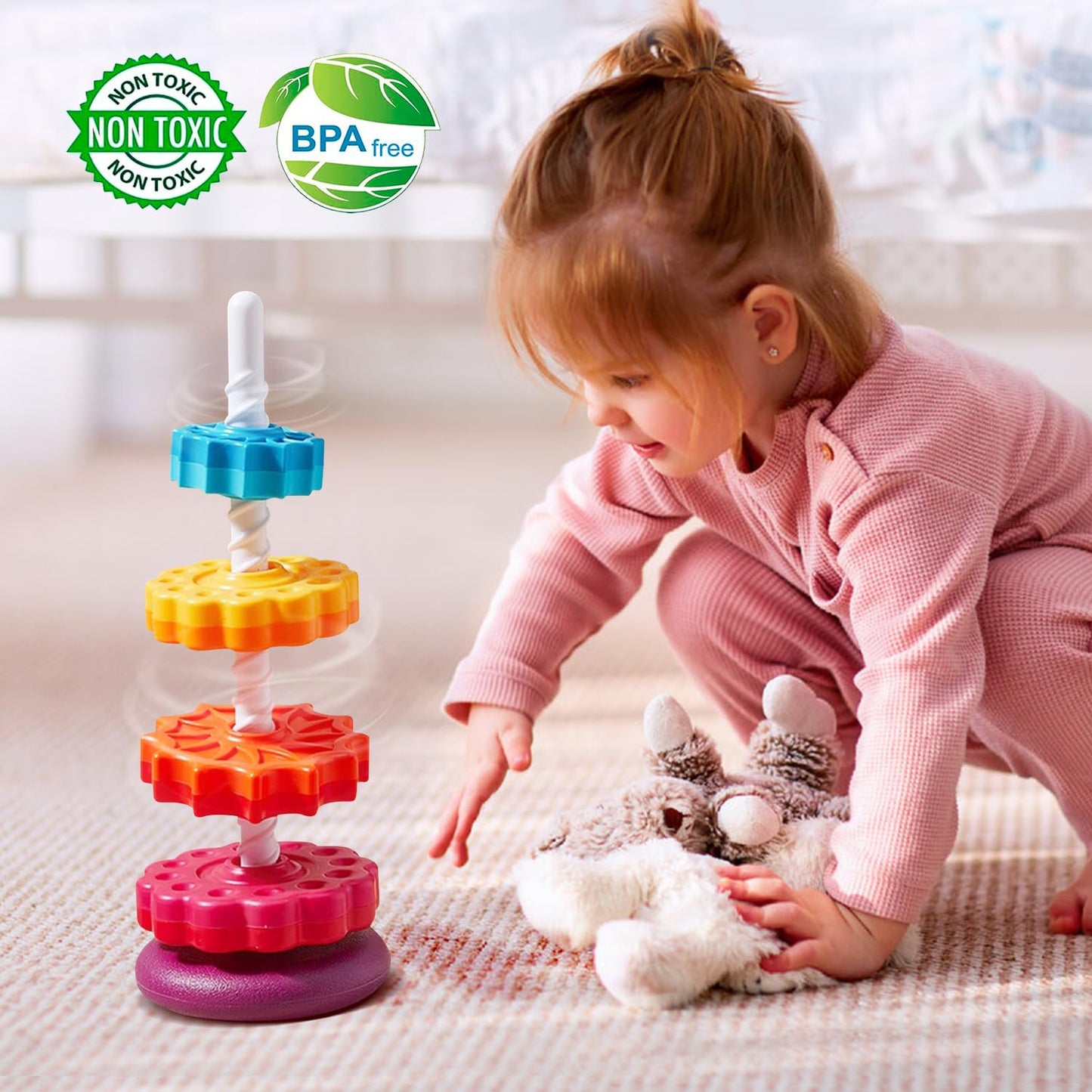 Eivaai Baby Spinning Stacking Toys Sensory Toys for Toddlers 1-3, Rainbow Ring Spin Montessori Toys for Babies 12 Months, Autism Learning Toy for 1 2 3 One Year Old Girl Boy Christmas Birthday Gifts