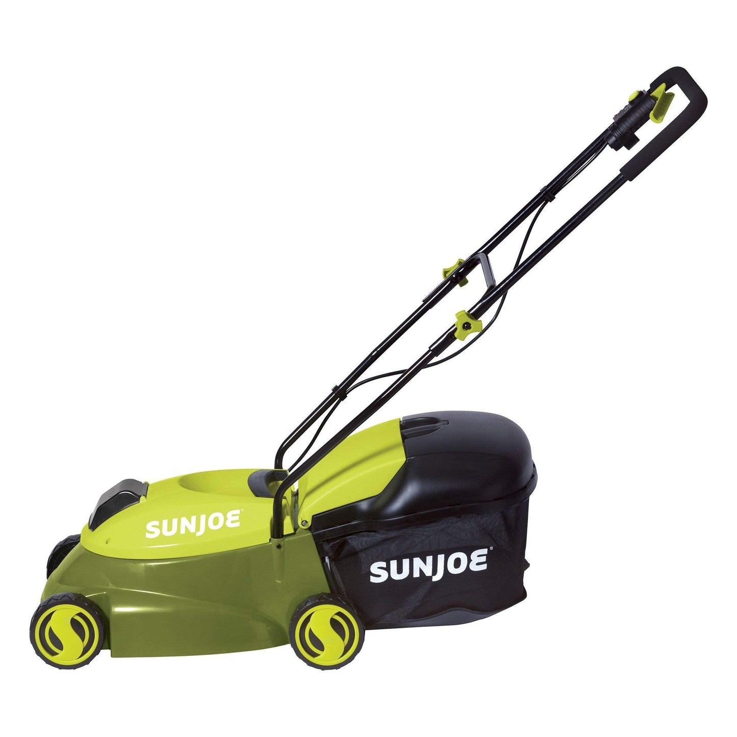 Sun Joe MJ401C 14-Inch 28-Volt Cordless Push Lawn Mower, w/10.6-Gallon Collection Bag, 3-Position Height Adjustment, Safety Key, 14 inches, Green