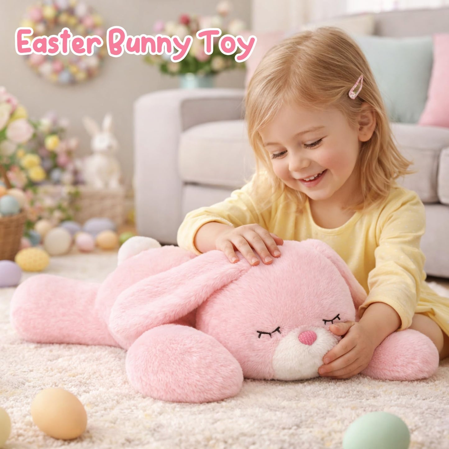 Mushymallow Weighted Easter Bunny Stuffed Animal Soft Weighted Rabbit Plushes Cute Pink Bunny Plush Toy Birthday Easter Gifts for Kids Boys Girls Adults (20" 4 lbs)