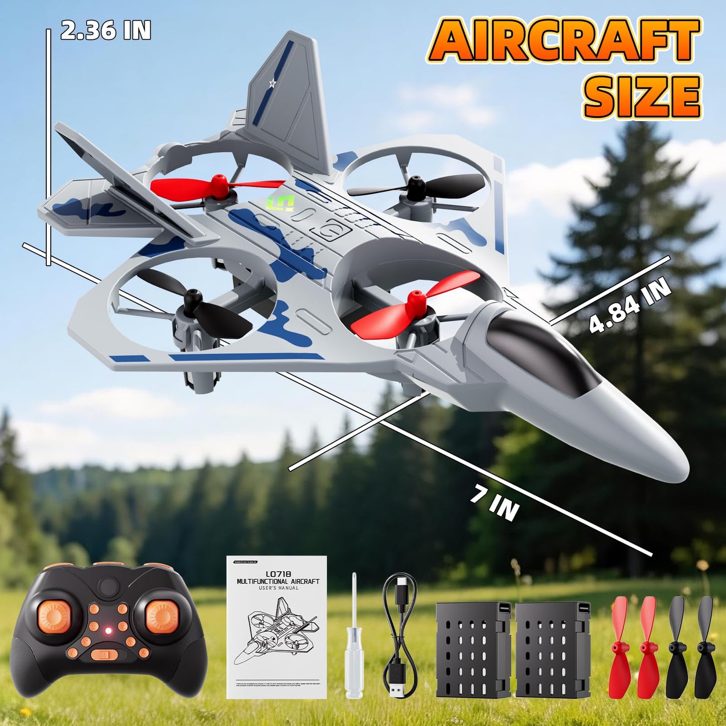 Remote Control Airplane Drone for Kids Ages 4-6-8-10-12, RC Plane Jet Drone with One Key Take Off-Landing, Headless Mode, 360° Flip for Kids Boys Beginners, Outdoor Flying Toys Birthday Gifts for Boys