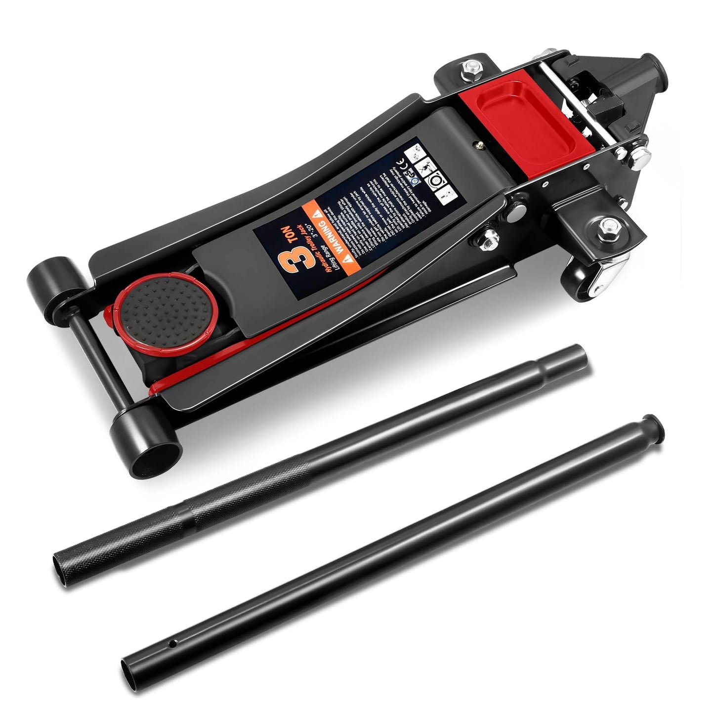 DNA Motoring Floor Jack 3 Ton (6000 lbs) Capacity, Fast Lift Service Jack Low Profile Steel Heavy Duty Hydraulic Car Jack, Lifting Range 3"-20", Black, TOOLS-00475-BK