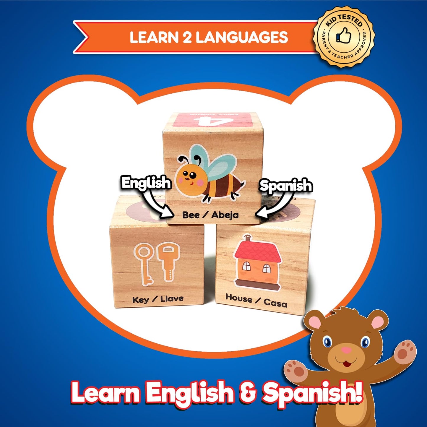 KIDS KORNER Alphabet Blocks Toys for Toddlers - Bilingual Educational Toys, Spanish Learning Toys, Stacking Toys with 30 Wooden Blocks and Toddler Learning Activities eBook