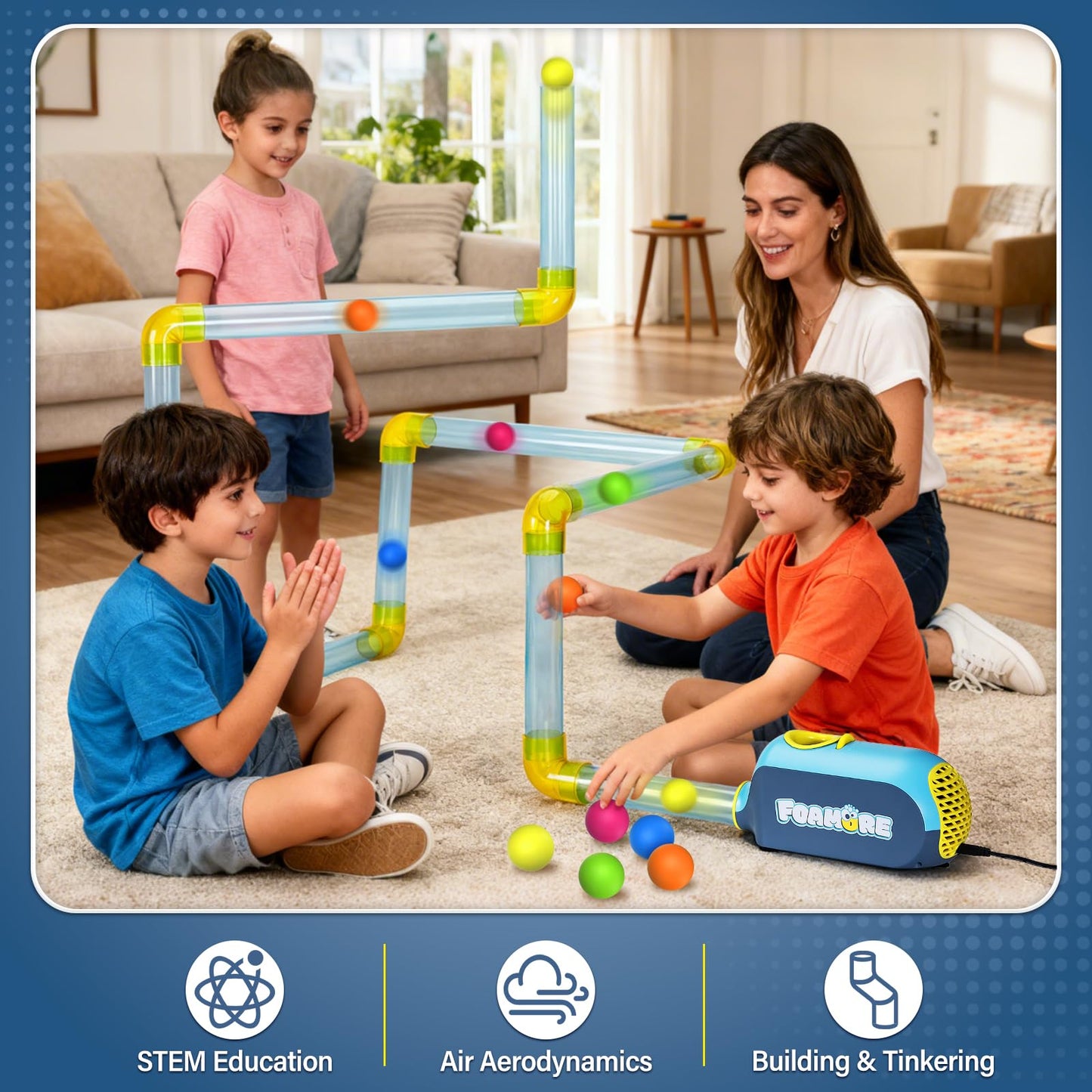Foamore Tube Kit for Airflow STEM Toy, Air Tubes Toy STEM Kits Building Toys, Education, Air Aerodynamics, Building & Tinkering