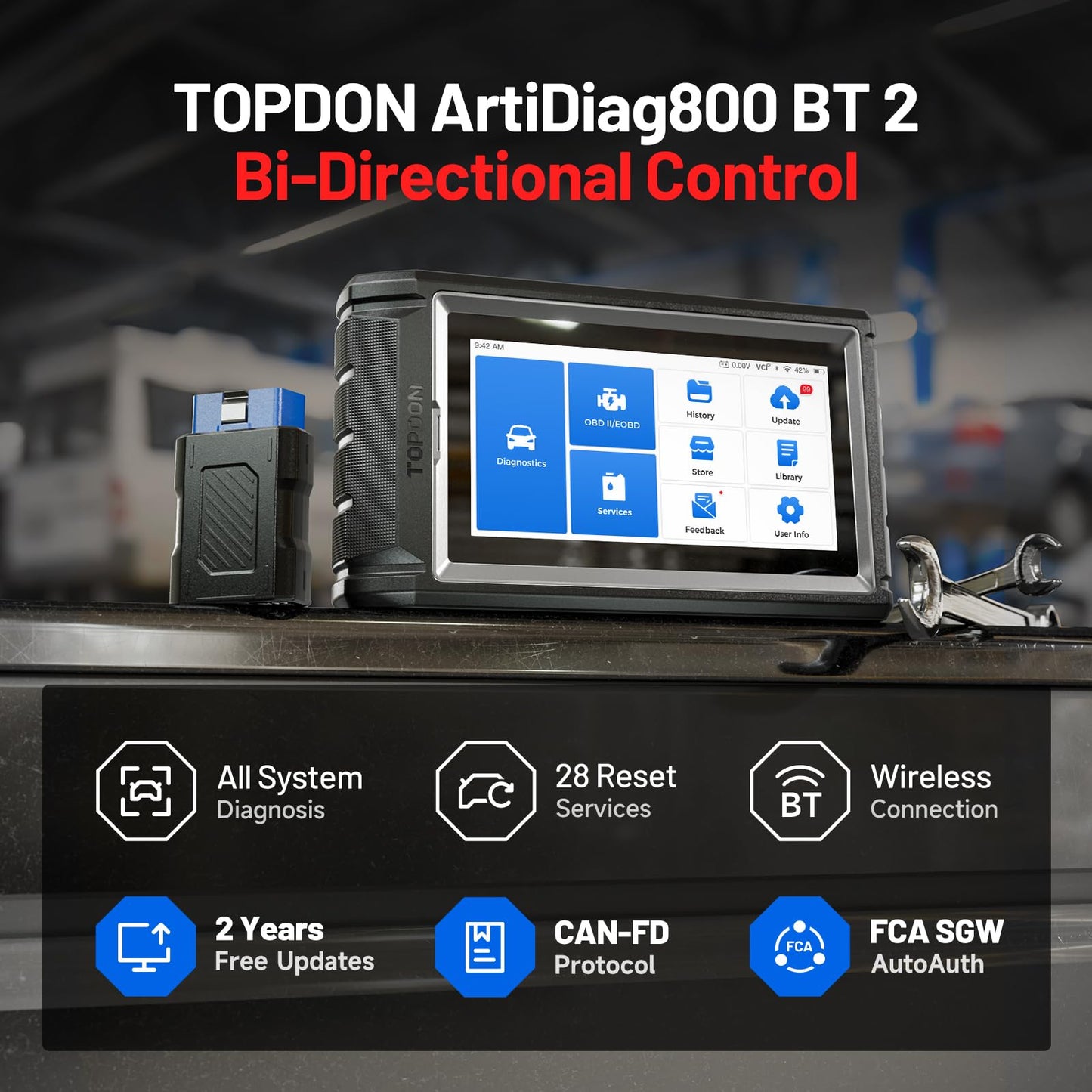 TOPDON AD800BT 2 OBD2 Scanner, 2026 Bidirectional Scan Tool, Function as AD900 Lite AD Pro, All System Automotive Diagnostic Scanner, Active Test, 28+ Reset Service, FCA Autoauth, 2 Years Free Update