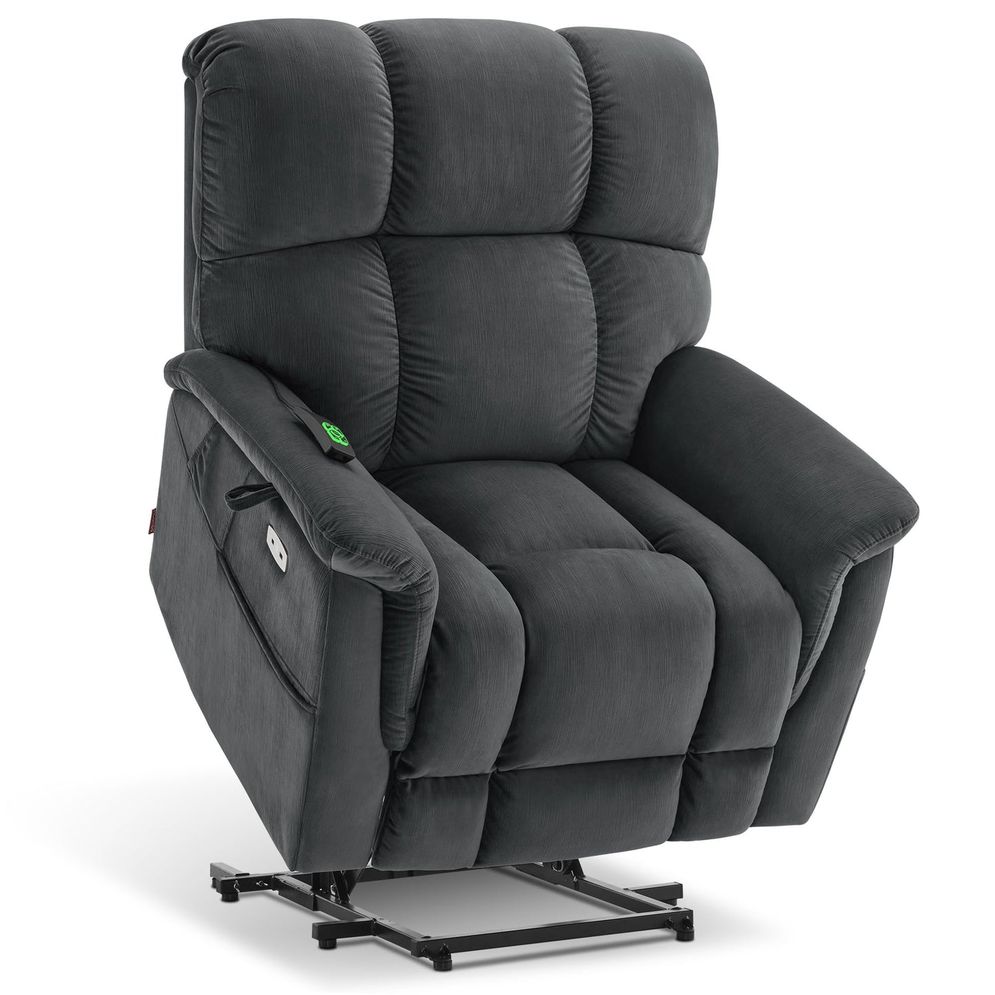 MCombo Large-Wide Dual Motor Power Lift Recliner Chair, Massage and Dual Heating for Elderly People, Infinite Position, Fabric R7166 (Dark Grey)