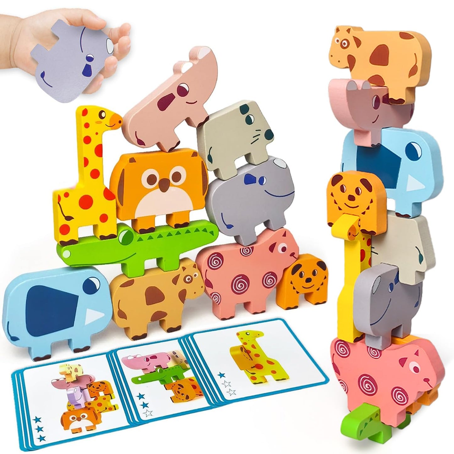 Vaiheng Toys for Toddlers 1-3, Montessori Toys for 1 2 3 4 Year Old Boys & Girls, Toy Age 2-4 0-2 Kids Baby, 1 2 3 Year Old Girls Boys Gifts, Wooden Animal Blocks Stacking Education Puzzles Toy