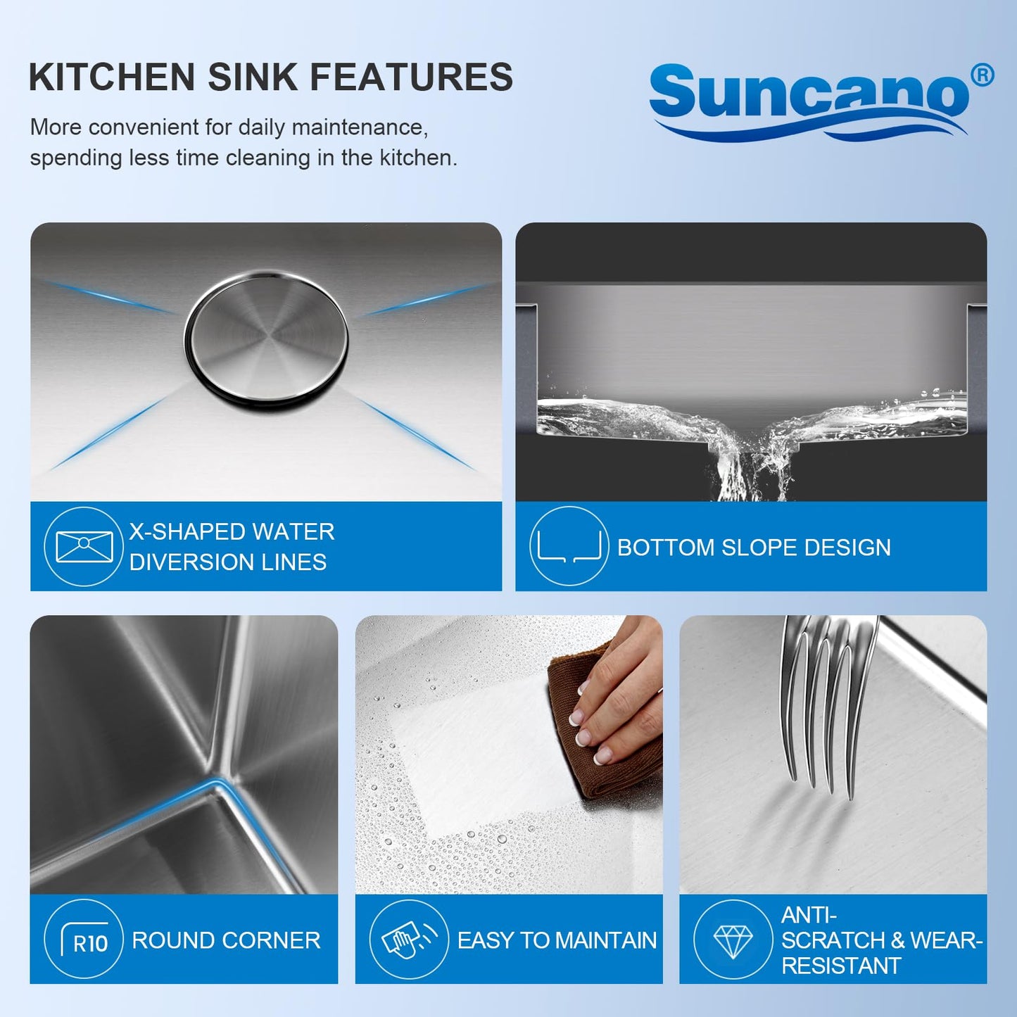 Suncano 30 Inch Undermount Kitchen Sink Workstation, Stainless Steel Handmade 10”Deep Large Single Bowl Undermount Sink 30x19 with Accessories (Brushed)