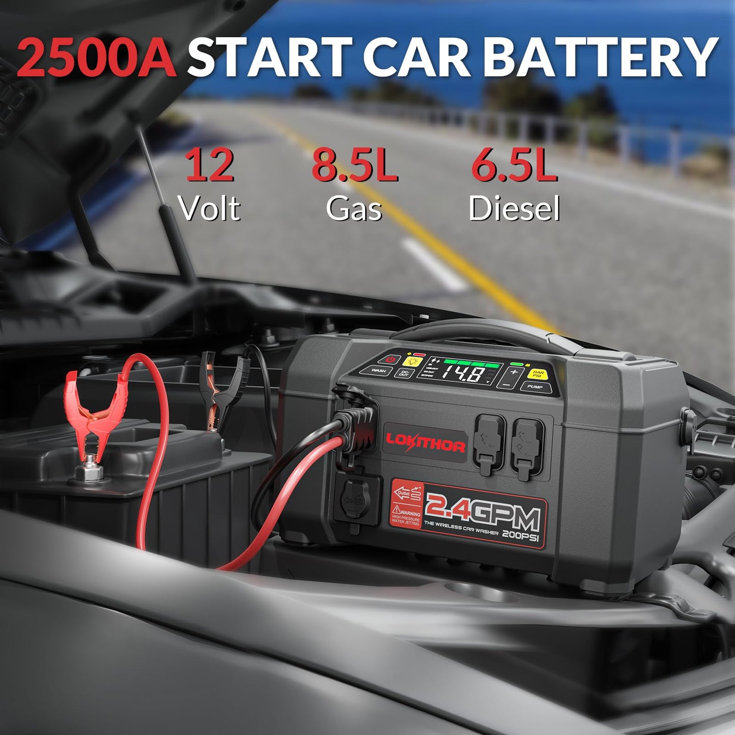 LOKITHOR JA300 1500Amp Jump Starter with 150PSI Air Compressor and AW401 2500Amp Jump Starter with 200PSI Car Washer