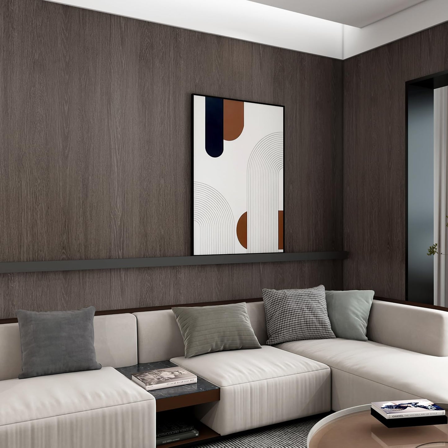 32x590in Extra Wide Dark Brown Wood Grain Contact Paper Black Walnut Textured Peel Stick Wallpaper Air Guide Slot Design Matte Thick Self-Adhesive Waterproof Furniture Sticker Vinyl Decorative Film