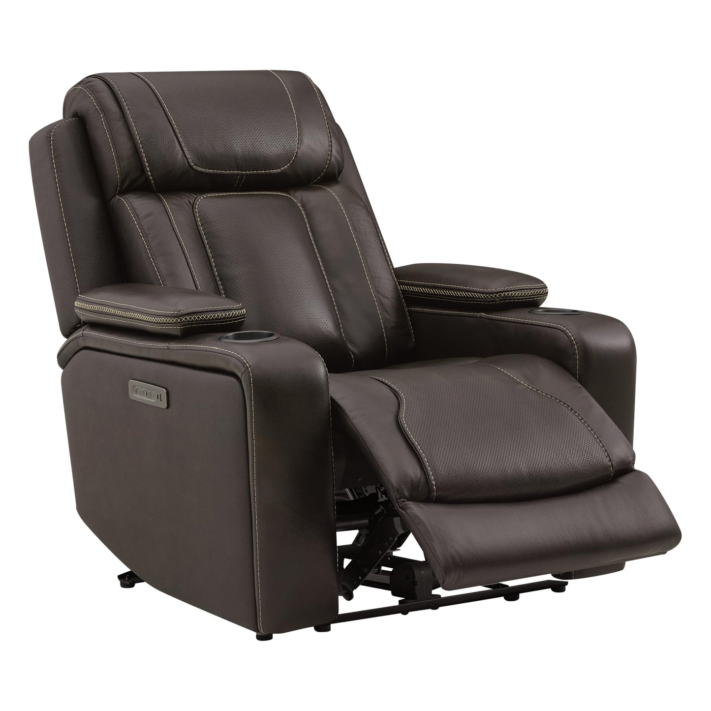 Watson & Whitely Electric Recliner Chairs for Adults, Oversized Genuine Leather Recliner, Super Zero Gravity Reclining Chair W Triple-Motor Adjustable Headrest & Lumbar Support, Dark Brown