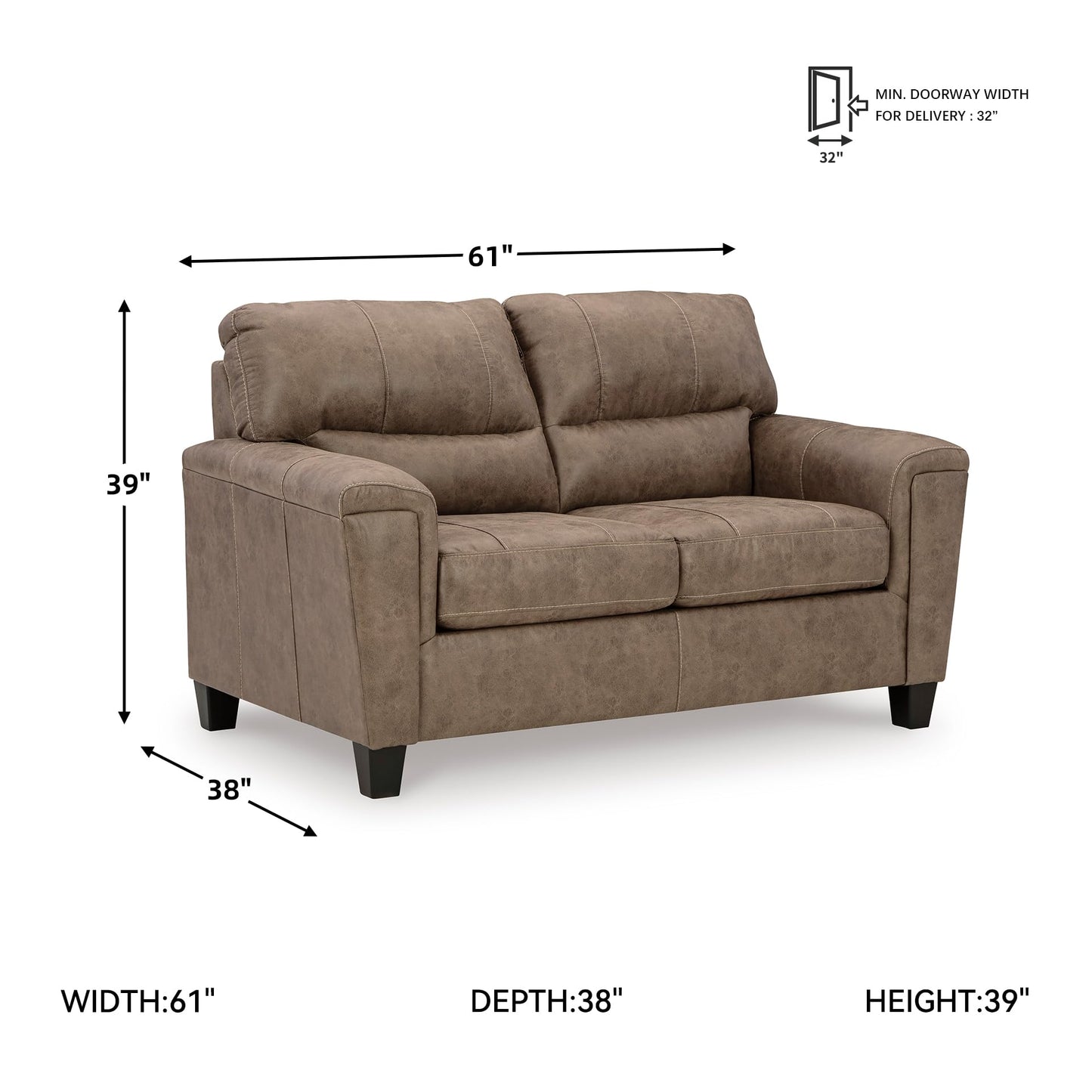 Signature Design by Ashley Navi Modern Loveseat with Removable Cushions, Dark Brown