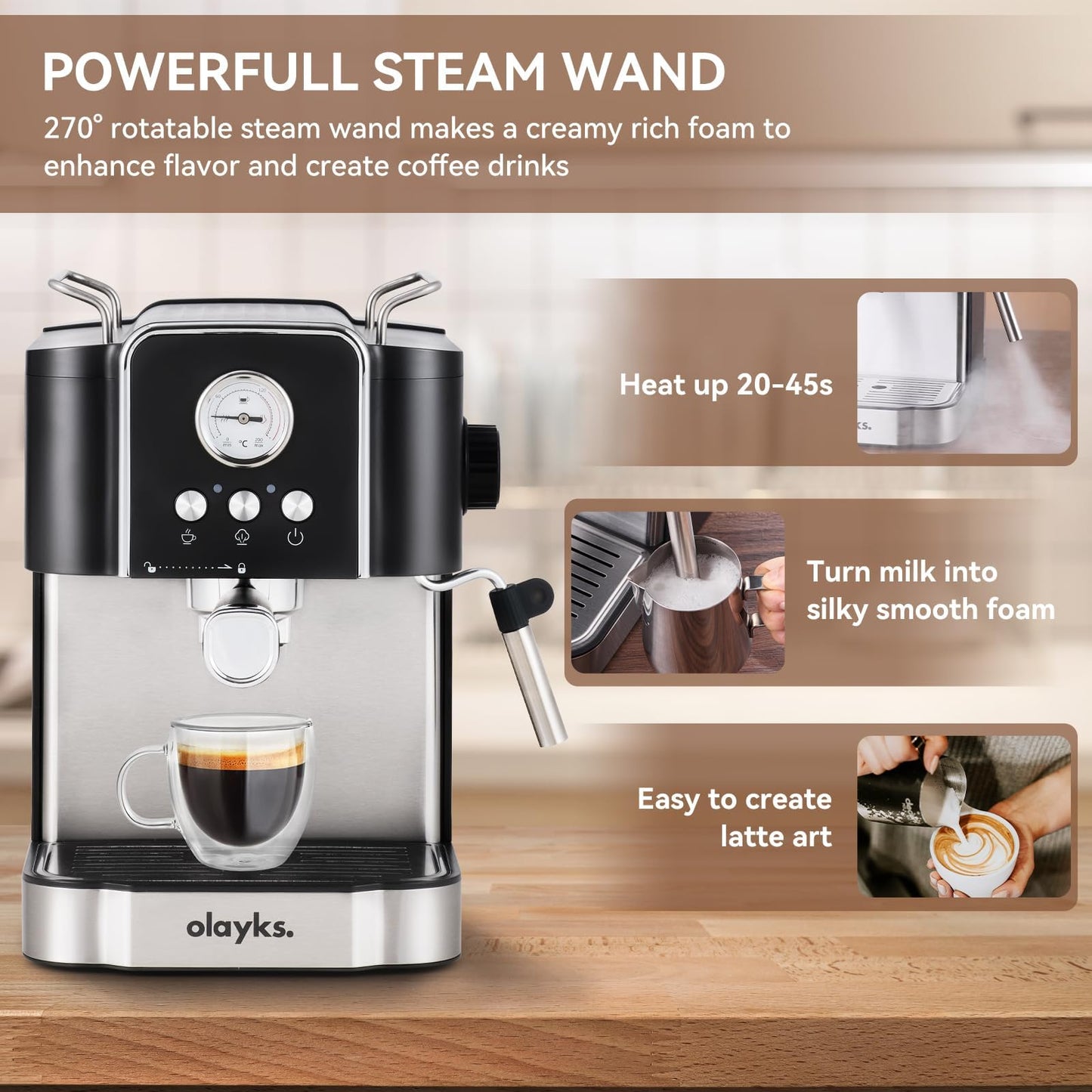 olayks. Travel Steamer for Clothes, Fashion Portable Handheld Garment Steamer, 15S Heat Up and Professional 20-Bar Espresso Coffee Maker, Semi-Automatic with Steam Wand Milk Frother