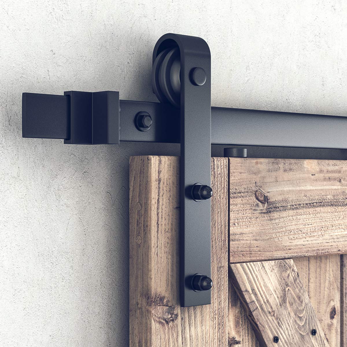 SMARTSTANDARD 12 Feet Heavy Duty Double Sliding Barn Door Hardware Kit with 2 Pack Handles