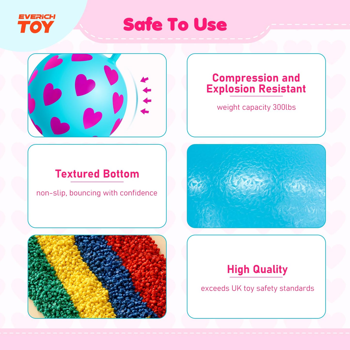 EVERICH TOY 2-Pack Hopper Ball for Kids, 15In Bouncy Ball with Handle, Full Heart Girls Toys for Indoor Outdoor Active Play, Great Balance Hopping Toys Gifts for 3 4 5 6 Yr Old Girls Boys