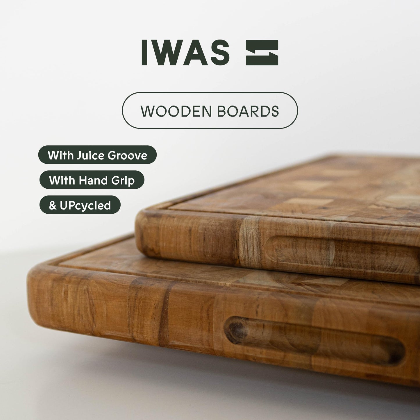 IWAS Upcycled Teak Wood Cutting Board With Juice Grooves and Handle | Extra Extra Large (20" x 15.5" x 1.5") | Sustainable & Environmentally Friendly Wooden Chopping Boards for Kitchen