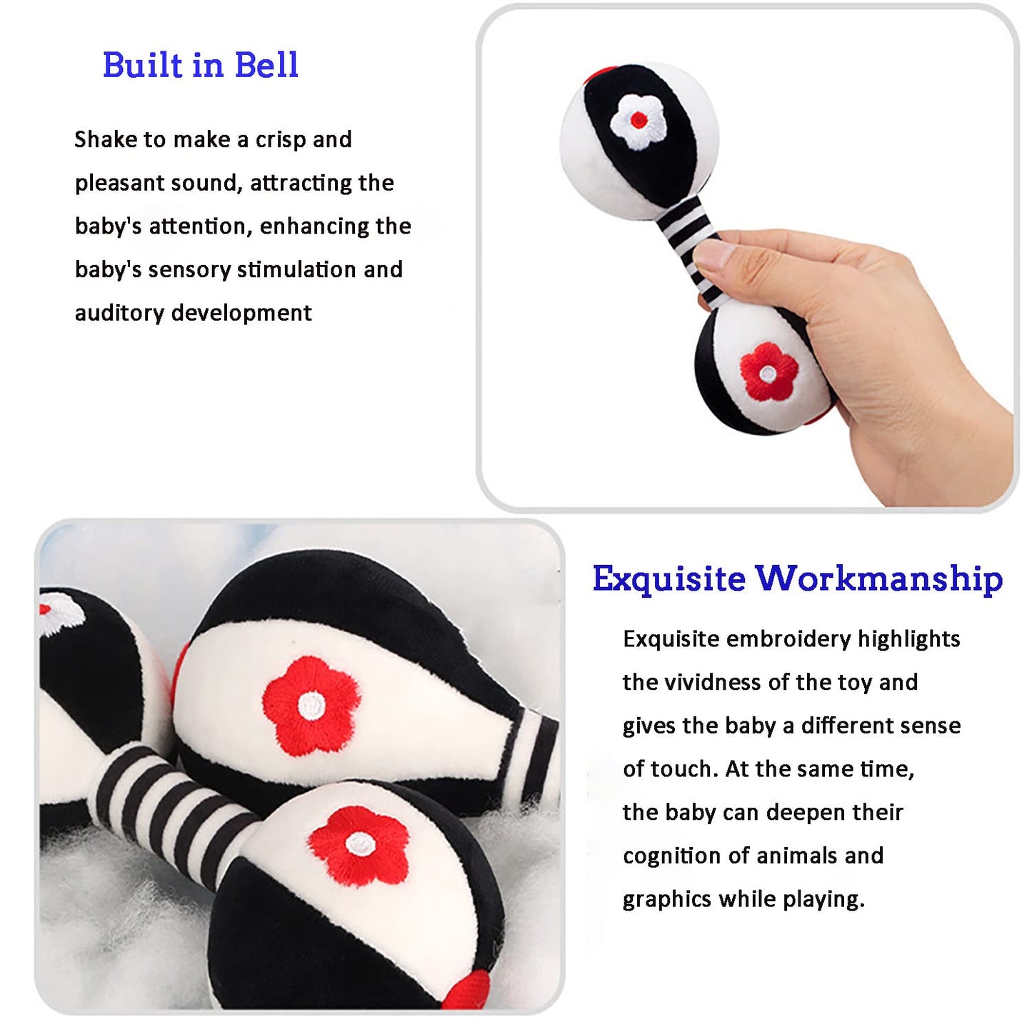 Rattles for Babies 0-6 Months, 2 Pcs Baby Soft Rattles 0-6 Months Early Developmental Hand Grip Toys for Infants Newborn Baby Girls Boys Gift