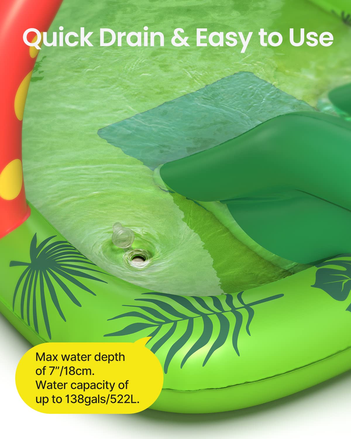 Inflatable Kids Pool, Airefina Dino Planet Inflatable Play Center Kiddie Pool with Water Slide, Ultra Thick 97"x76"x41" Toddler Pool with Play Ball Hoop, for Backyard, Garden, Water Park, Ages 3+