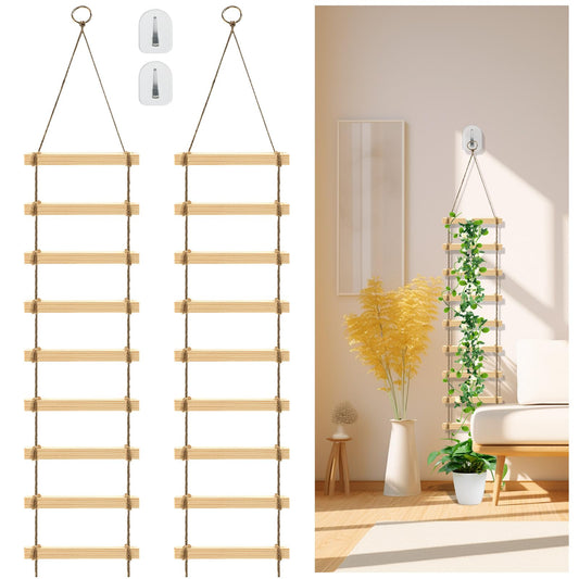 HFYZZ 2Pcs Climbing Plants Trellis - 4.3 ft Wood Ladder Design Plant Support for Indoor & Outdoor House Vine Plant, Wooden Garden Plant Wall Trellis for Monstera, Pothos, Ivy, and More