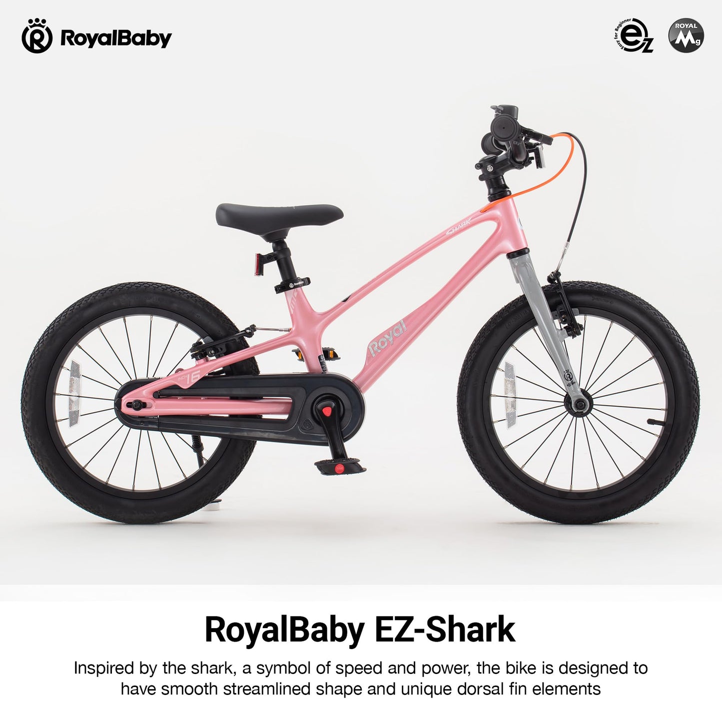 RoyalBaby EZ-Shark Ultra-Light 16 Inch Kids Bike Beginners Learning Bicycle Lightweight Alloy Boys Girls Ages 4+ Years, Pink