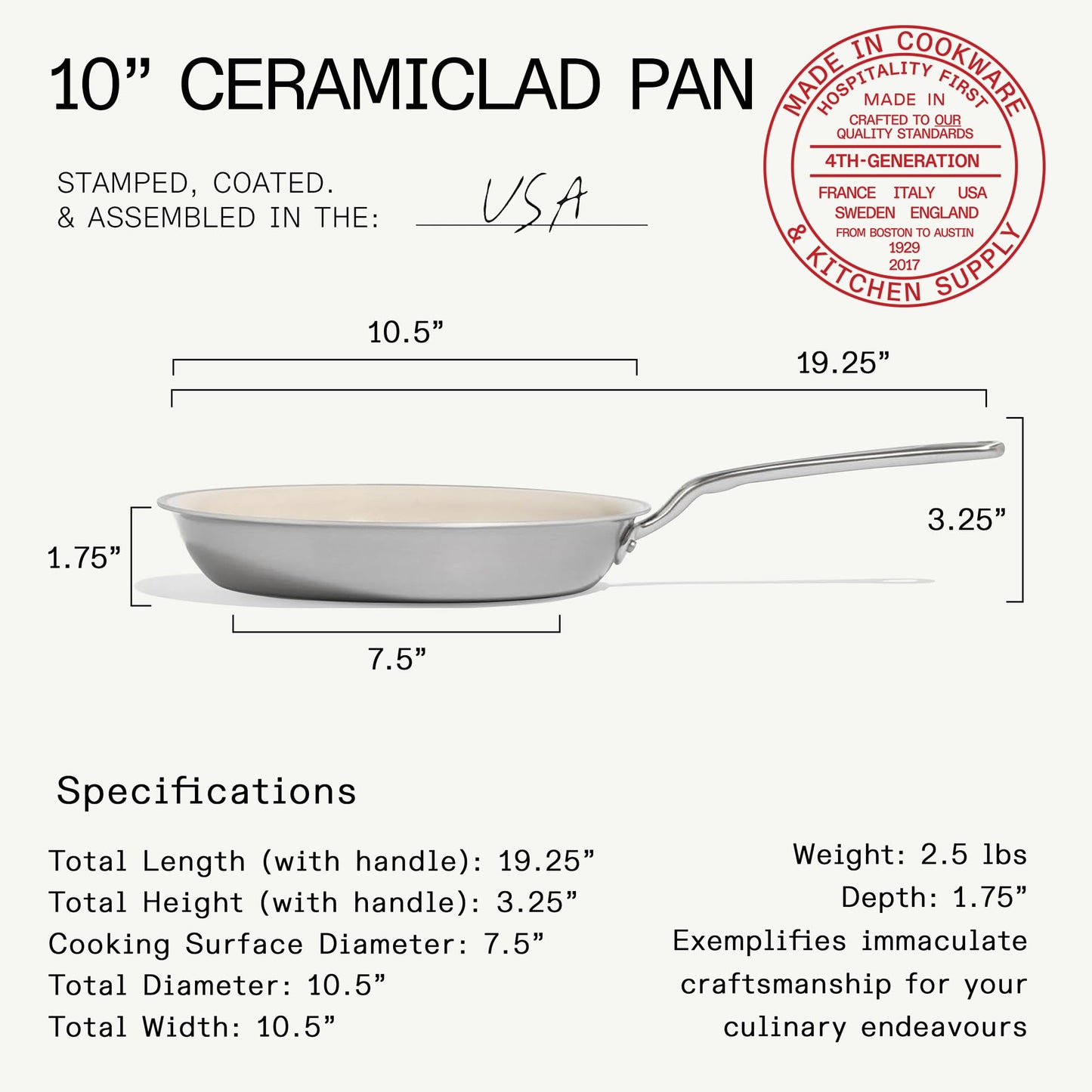 Made In Cookware | 3-Piece (Includes 8", 10", 12") Ceramic Non Stick Frying Pan Set (Stainless Handle) | 5-Ply Stainless Clad with Stay-Cool Handle | Professional Cookware