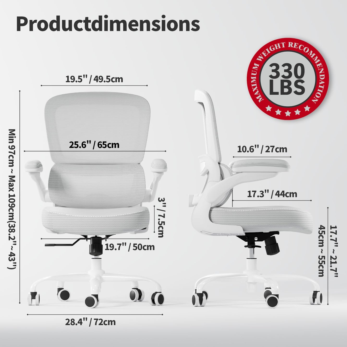 TRALT Ergonomic Office Chair - Desk Chair with Adjustable Lumbar Support Computer Chair - Mesh Comfy Chair with Flip-up Armrests - Gaming Chairs for Adults Home Office (Leather, White)