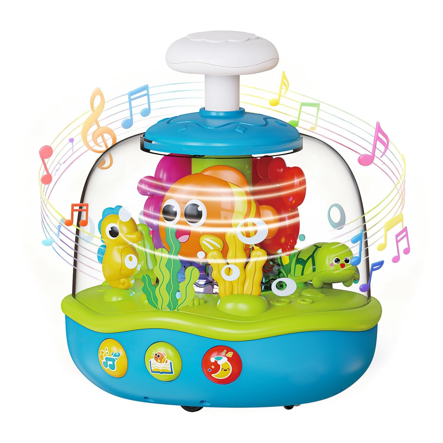 MoraBaby Baby Toys 6-12-18 Months, Press & Spin Ocean Musical Light Up Toy | Bilingual Learning Educational Cause and Effect Toy for 1 Year Old Boy & Girl, Birthday Gifts for 1-3 Year Old