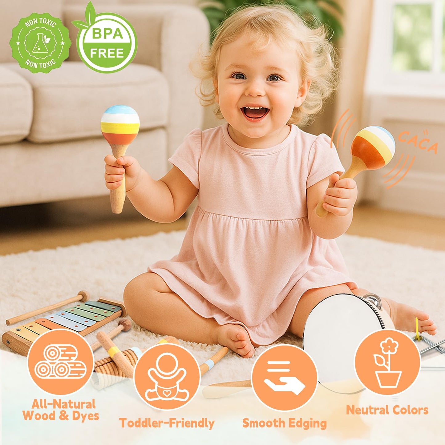 Baby Musical Instruments for Toddlers 1-3, 12PCS Montessori Musical Toy Set with Xylophone, Drum, Maracas...Perfect Toy Gift for 1-3 Year Old Boy Girl