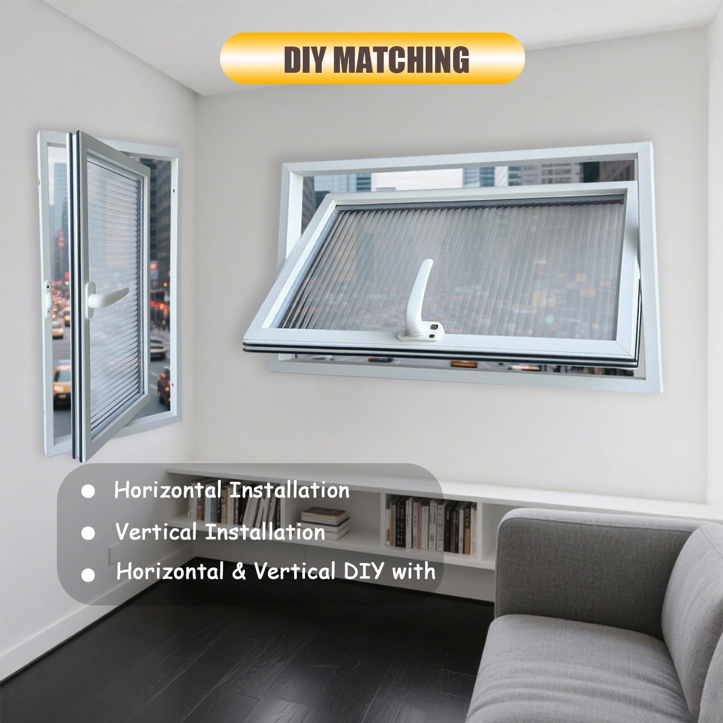 36x24in Windows for houses, 360° Rotation Sliding Window, Flush Mount Rotating Ventilated Windows, Basement Window with Tempered Glass, for Bathroom/Kitchen/Warehouse/Playhouse (White, 36x24in)
