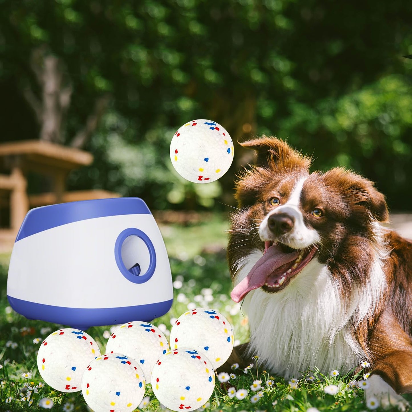 Automatic Dog Ball Thrower Launcher Interactive Toys, Auto Dog Ball Launcher for Medium to Large Dogs, Remote Control Tennis Balls Machine for Dogs, Pet Mental Stimulation Toys, with 6 Balls