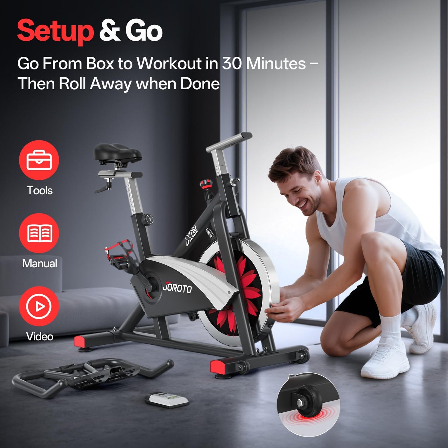 JOROTO Exercise Bike, Magnetic Resistance Stationary Bikes for Home with 40LBS Flywheel,Indoor Cycling Bike with 350LBS Weight Capacity, Low Noise, Bottle and Tablet Holder