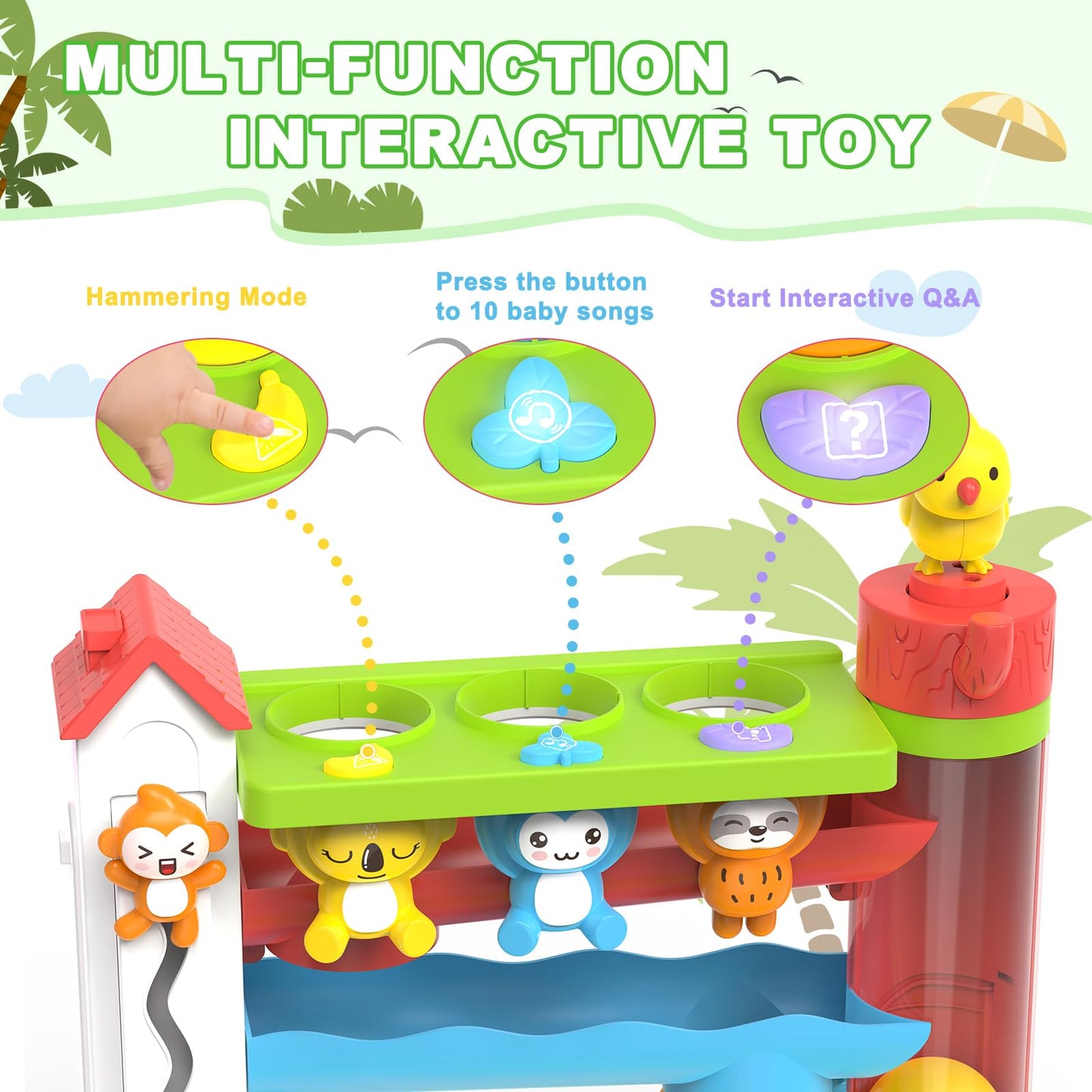 Ussybaby Toddler Musical Toys for 1+ Years Old Boy,Motor Skills Developmental Baby Toy 12-18 Months,Bilingual Toddler Learning Ball Drop Toy， Birthday Gift Toys for 1 2 Year Old Boys & Girls(Green)