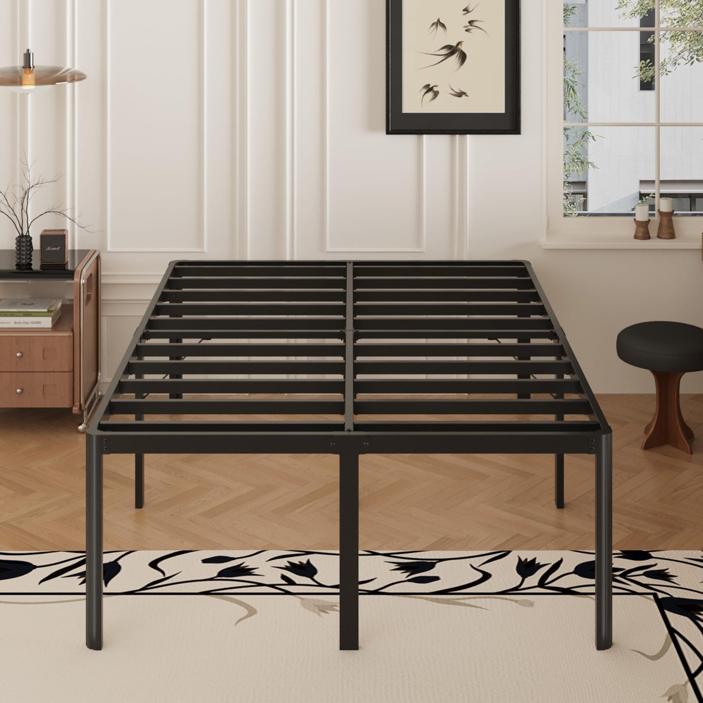 Yicensen 24 Inch High Queen Bed Frame Rounded Corner No Box Spring Needed, Heavy Duty Metal Queen Size Platform Bed Frame, Easy Assembly, Noise Free, Black