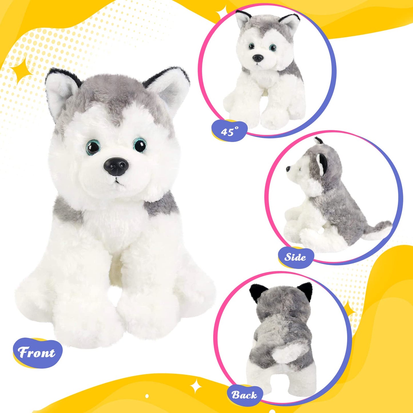 BSTAOFY 12'' Husky Stuffed Animal Realistic Puppy Dog Soft Plush Toys Adorable Birthday Valentines Christmas Festivals Gifts for Kids Toddlers Boys Girls