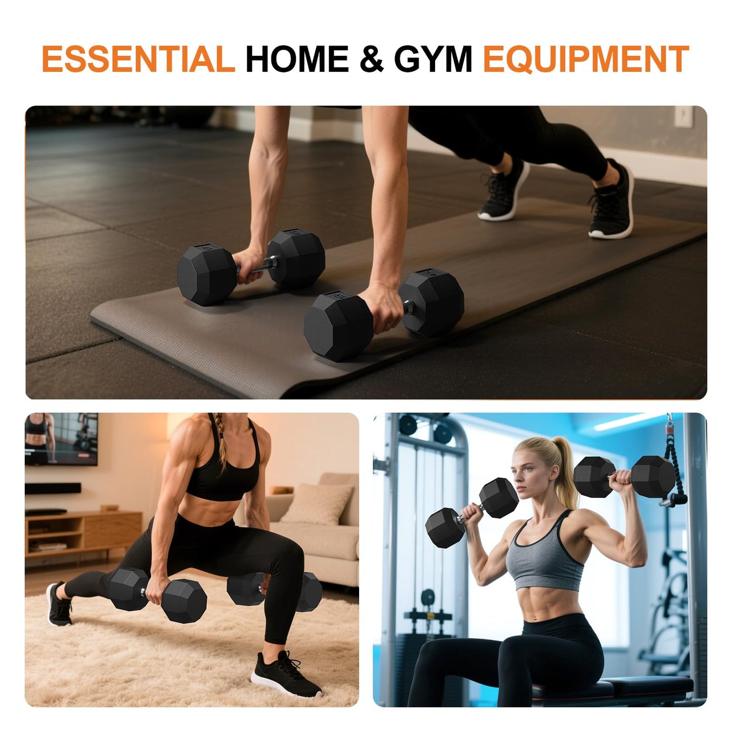 Rubber Coated Hex Dumbbell Weight Set, Multiple Sizes Exercise & Fitness Dumbbells,100LB Set,110LB Set,200LB,350LB,450LB,550LB, 35-50Lbs Pairs for Muscle Toning, Strength Building & Full Body Workout