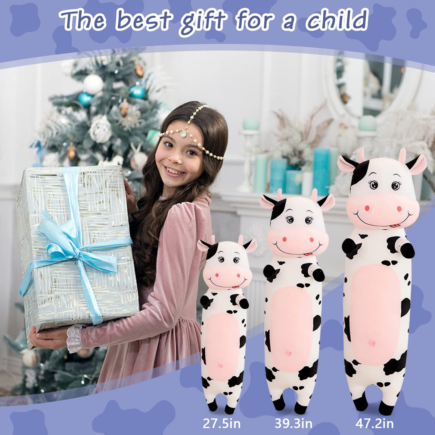 TEFU Cute and Creative Cow Plush Toy: A Soft and Adorable Cartoon-Style Hugging Pillow—Perfect as a Birthday Gift for Friends and Kids (100cm/39.3in)