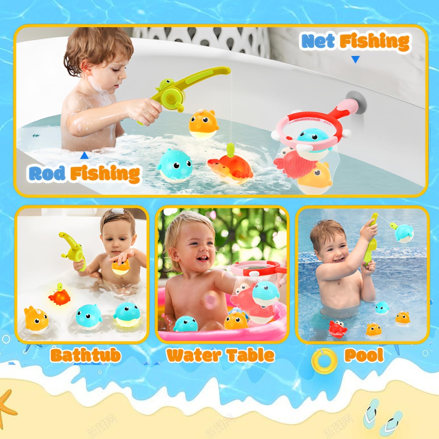 Light Up Toddler Bath Toys for Kids Ages 1- 3,7PC No Holes Baby Shower Bath Toys Set,Fun Magnetic Fishing Game Bathtub Toy,Birthday for Baby Boys Girls 1 2 3 4 5 6 Old Year